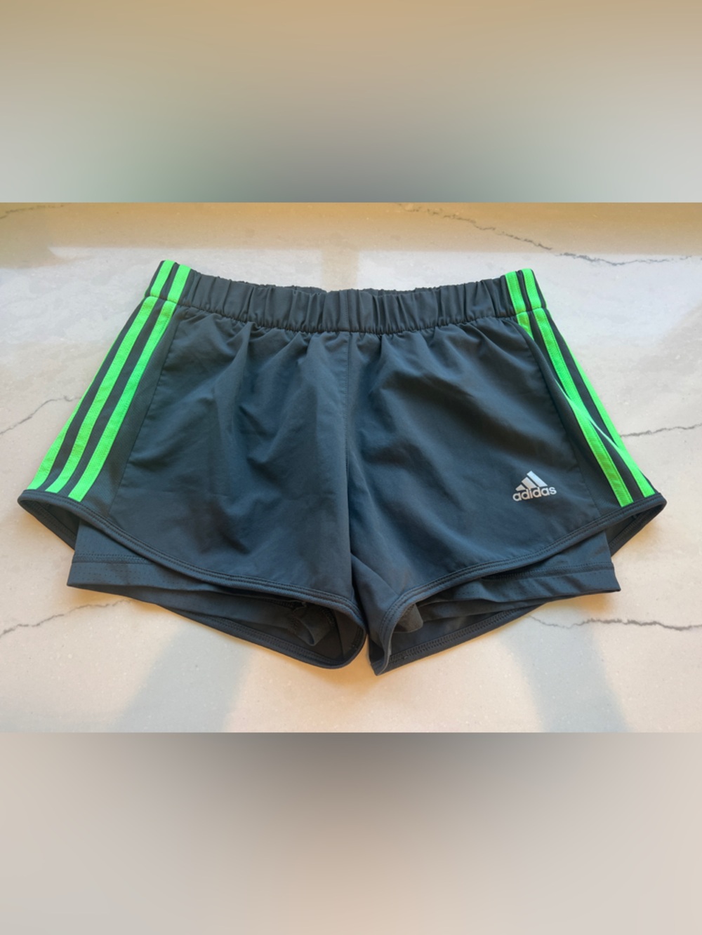 Women's adidas Black Shorts with Neon Green Stripes small